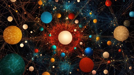 Poster - Abstract network of glowing dots and lines on dark gradient tech background