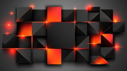 Poster - Deep red 3D polygonal background with shadows and glowing edges