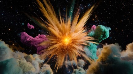 Poster - Digital pink particle burst creating a radiant abstract explosion