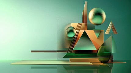 Poster - Emerald green geometric shapes layered in a dynamic abstract pattern