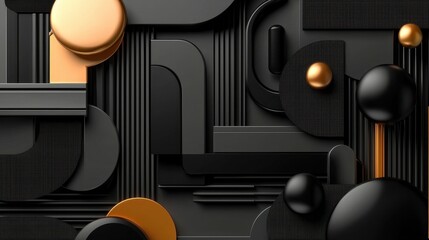 Poster - Geometric abstract pattern in black tones with subtle 3D depth