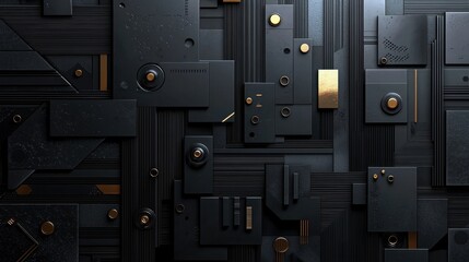 Poster - Geometric abstract pattern in black tones with subtle 3D depth