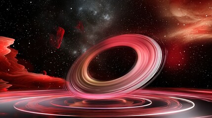 Poster - Glowing pink rings expanding into space with abstract motion
