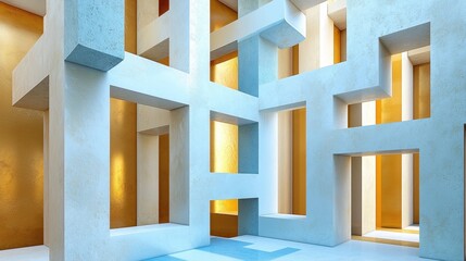 Poster - Interlocking white forms creating an abstract maze-like pattern
