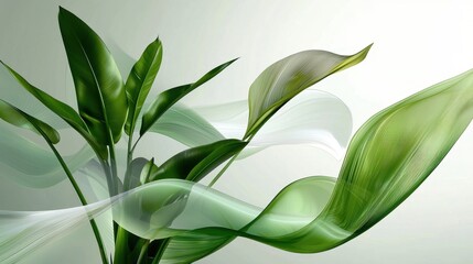 Poster - Lush green abstract waves with subtle light reflections and depth