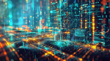 Poster - Explore a captivating artistic vision of digital transformation featuring vibrant colors, glowing elements, and futuristic design, ideal for tech visuals.