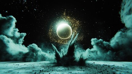 Poster - Shimmering dust and particles against a black abstract space