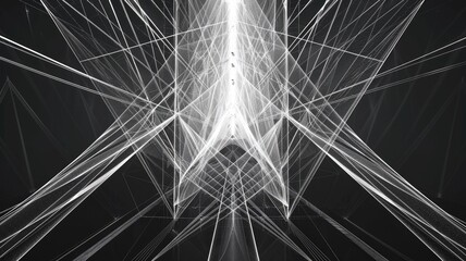 Poster - This abstract image showcases a geometric structure formed by thin angled lines, creating a captivating play of light and depth in a modern design.