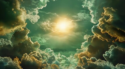 Poster - Soft green clouds forming a serene and abstract sky background