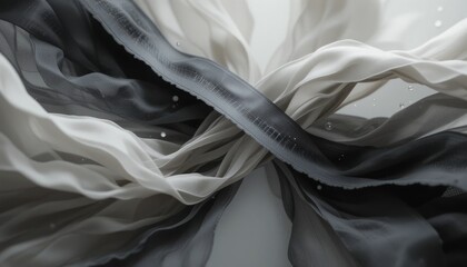 Poster - Elegant black and white fabric flowing in motion studio photography artistic aerial view contrast and texture