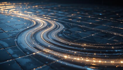 Poster - Dynamic light trails on a reflective surface digital art cinematic environment abstract concept