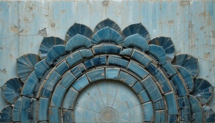 Poster - Intricate architectural detail of a blue decorative fan pattern historical building art photography indoor close-up visual harmony