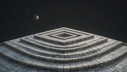 Poster - Mysterious geometric structure outer space 3d render cosmic environment abstract viewpoint surreal concept for seo impact