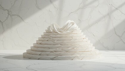 Poster - Elegant white marble sculpture installation modern art gallery 3d artwork minimalist environment top-down view contemporary design concept