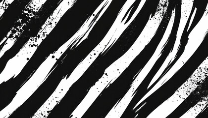 Poster - Abstract Zebra Stripe Design with Ink Splatter Effect in Black and White Tones