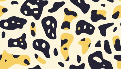 Poster - Whimsical pattern of asymmetrical shapes in mustard and dark purple colors