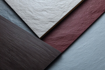 Poster - Geometric arrangement of textured wood and stone panels in neutral tones