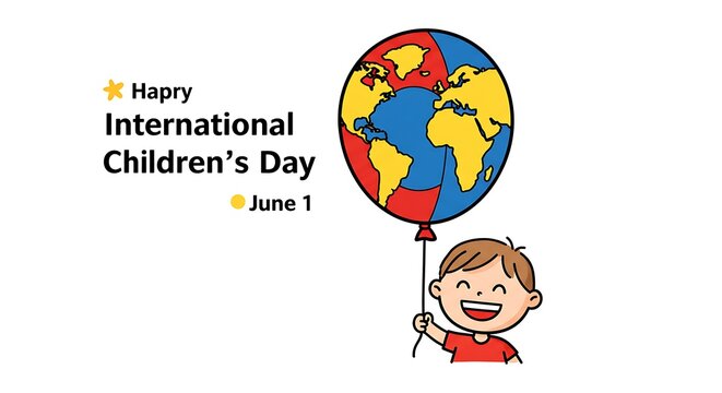 nternational Children’s Day (June 1)*  
   Line art of a child holding a balloon shaped like a globe. Use bright primary colors (red, blue, yellow) on a white background.