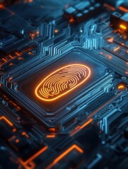 Poster - Advanced Biometric Security: Fingerprint Authentication on a Futuristic Circuit Board
