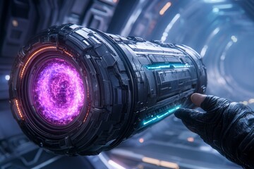 Poster - A floating energy core pulsating with neon plasma, set in a high-tech laboratory