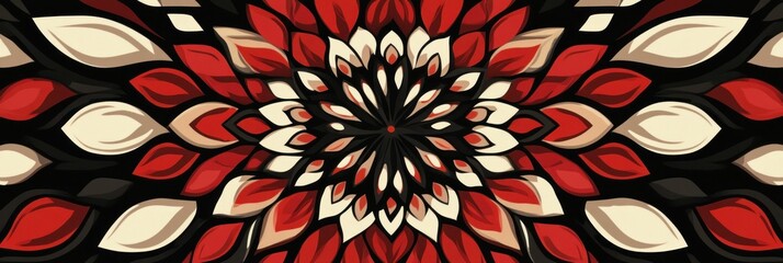 Poster - Stylized floral vector pattern in red and beige tones with a central radiating design