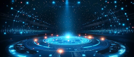 Aufkleber - a blue and white image of a network of lines and dots, blue technology background with circuit board