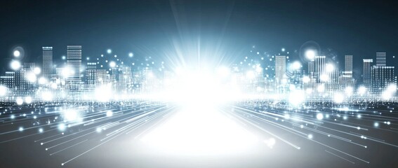 Poster - a blue and white image of a network of lines and dots, blue technology background with circuit board