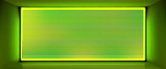 Poster - LED screen with green light pattern on illuminated digital display. Realistic bright neon halftone dot texture for concert stage backdrop, night club decoration or advertising billboard design.