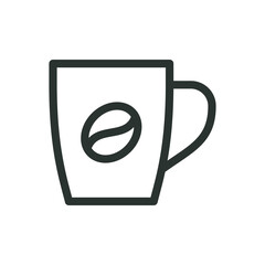 Poster - Coffee mug icon, cup with coffee bean vector symbol with editable stroke
