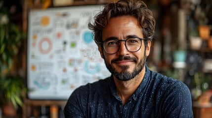 Poster - Confident project manager standing in front of a whiteboard with organized flowcharts and timelines