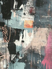 Poster - Abstract Textural Composition Featuring Layers of Painted Marks and Deconstructed Elements