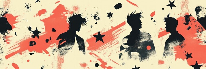Poster - Silhouette Assemblage of Stylish Individuals Amidst Abstract Artistic Splatters