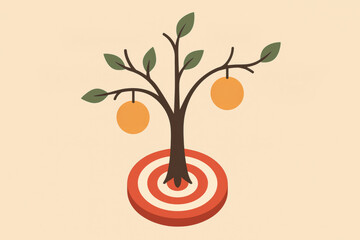 Poster - A symbolic tree growing from a target base illustrates strategic growth and decision-making emphasizing leadership and business efficiency