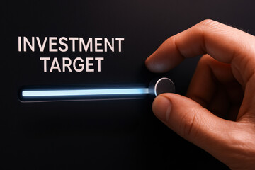 Poster - A close-up a hand adjusting an investment control symbolizes strategic decision making aimed at optimizing business growth and efficiency