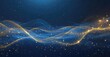 © Ponimah - Abstract digital waves of golden particles on a dark blue background.  A mesmerizing display of flowing, shimmering particles, creating a sense of movement and energy.
