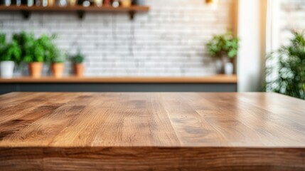 Aufkleber - Polished wood counter in an industrial-style restaurant setting for culinary branding