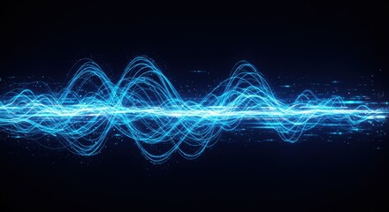 Poster - Abstract Blue Energy Wave: Glowing Sine Waves Digital Art Background