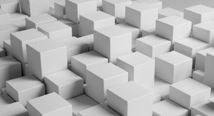 Poster - Abstract 3D Rendering of White Cubes: Geometric Pattern and Textural Design
