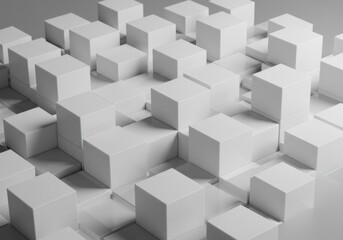 Poster - Abstract 3D Render of Interlocking White Cubes Geometric Pattern Minimalist Design Modern Architecture