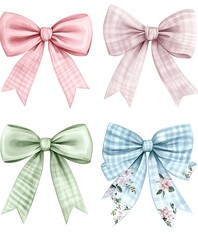Four pastel bows; solid & gingham.