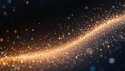 Poster - Captivating golden sparkle wave digital background abstract art dark environment close-up view illumination concept for visual impact