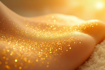 Poster - Luminous Body Art, A High-Resolution, Professionally Lit Image of Skin Adorned with Golden Glitter, Commercially Viable and Artistically Compelling