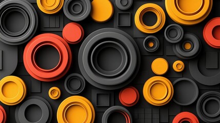 Aufkleber - Colorful abstract geometric background featuring layered circles in red, orange, and black tones.