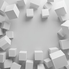 Poster - Abstract 3D Rendering of White Cubes Forming a Frame on a Light Gray Background: Minimalist Geometric Design