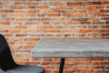 Fototapete - Empty concrete table displaying modern products against blurred brick wall background