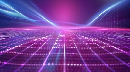Poster - This abstract futuristic background features a mesmerizing grid pattern, complemented by vibrant colors and smooth waves, perfect for visual projects and creative designs.
