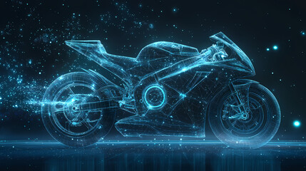 Poster - Tech Motorcycle: An image of a tech-styled motorcycle rendered with a digital aesthetic, highlighting the fusion of technology and the thrill of riding, evoking a futuristic, high-tech feel.