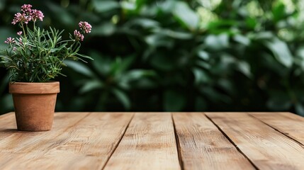 Aufkleber - Elegant wooden tabletop with botanical backdrop for skincare display