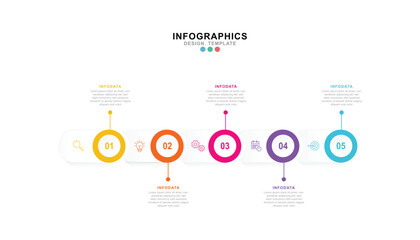 Fototapete - Business infographic template. 5 Step timeline journey. Process diagram, 5 options on white background