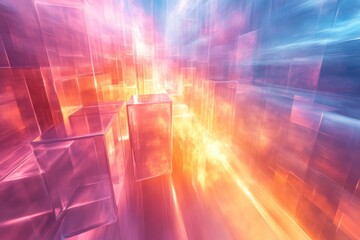 Leinwandbilder - Vibrant abstract landscape with glowing geometric shapes in a colorful digital environment